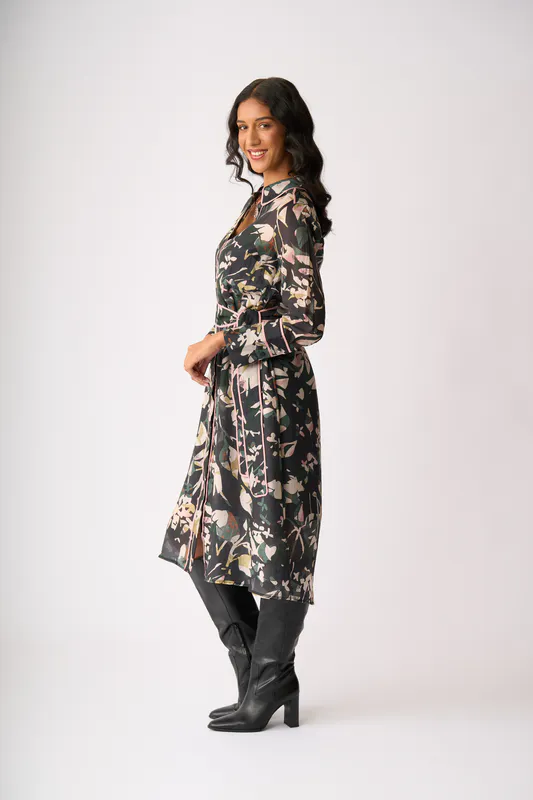 Model wearing Shadow Leaf Pipe Up Shirt Drew By Foil Available at Beetees Nelson