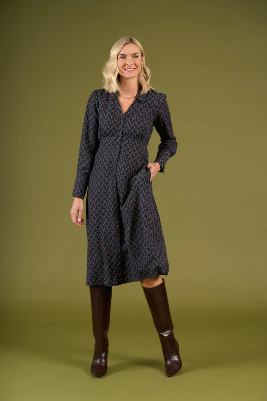 Model wearing Black/Khaki Britomart Dress By Charlie Jane Available at Beetees Nelson