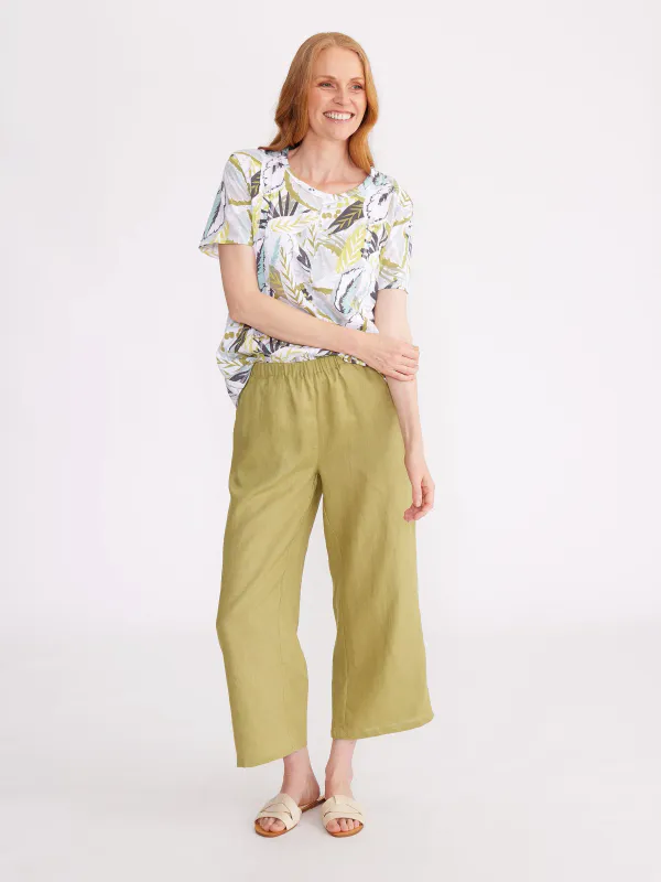 Model wearing Olivine Essential Linen Pant By Yarra Trail Available at Beetees Nelson