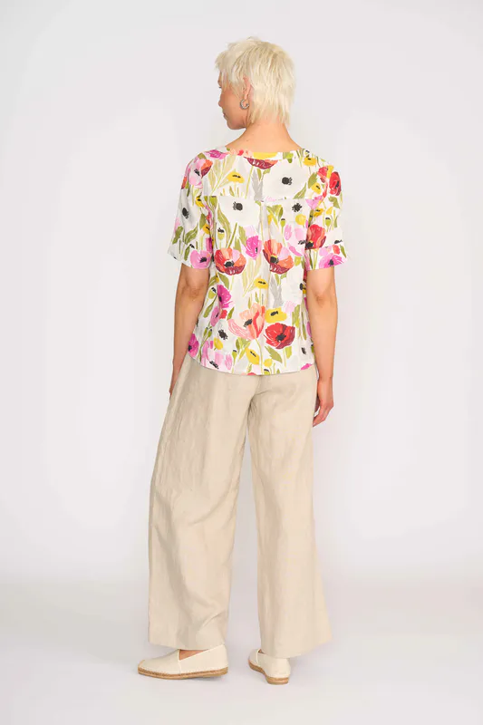 Model wearing Poppies Pleat Back Top By Foil Available at Beetees Nelson