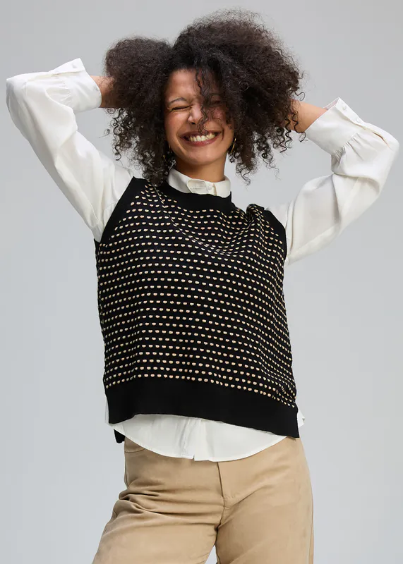 Model wearing Black Textured Tank By Zaket & Plover Available at Beetees Nelson