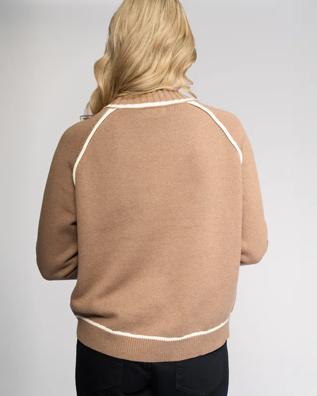 Model wearing Twig/Cream Zane Sweater By Vassalli Available at Beetees Nelson