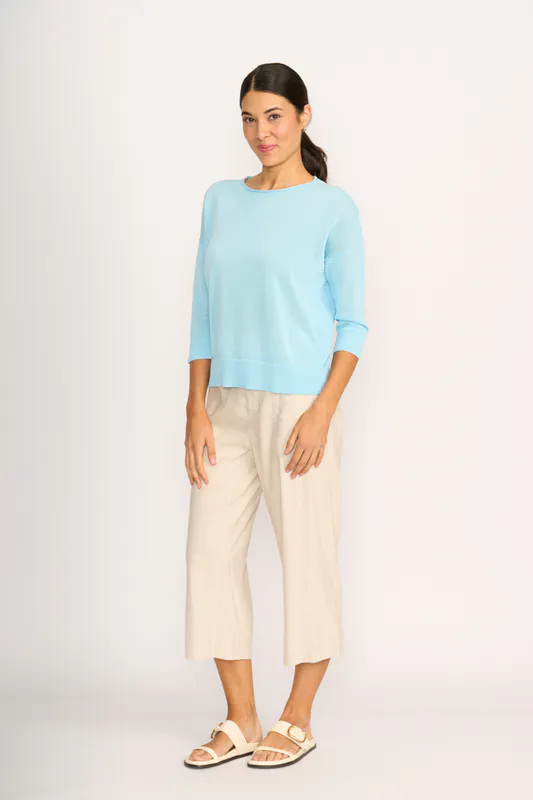 Model wearing Stone Trousers - Wide Leg, Mid Length By Oh Three Available at Beetees Nelson
