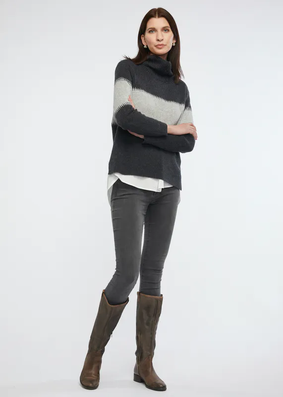 Model wearing Charcoal Coloured Ski Jumper By Zaket & Plover Available at Beetees Nelson