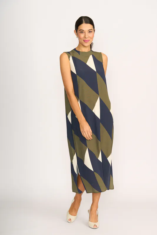 Model wearing Geo Side Split Dress By Foil Available at Beetees Nelson
