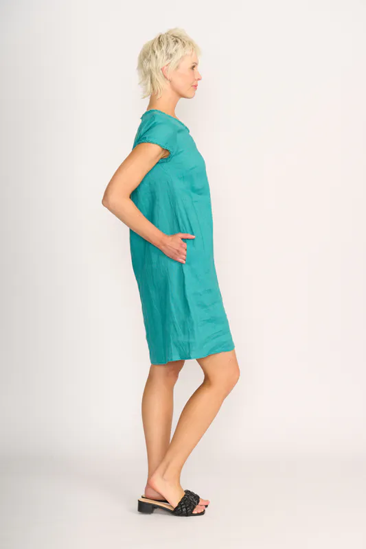 Model wearing Aquatic Dress - Fringe, Scoop Neck By Foil Available at Beetees Nelson