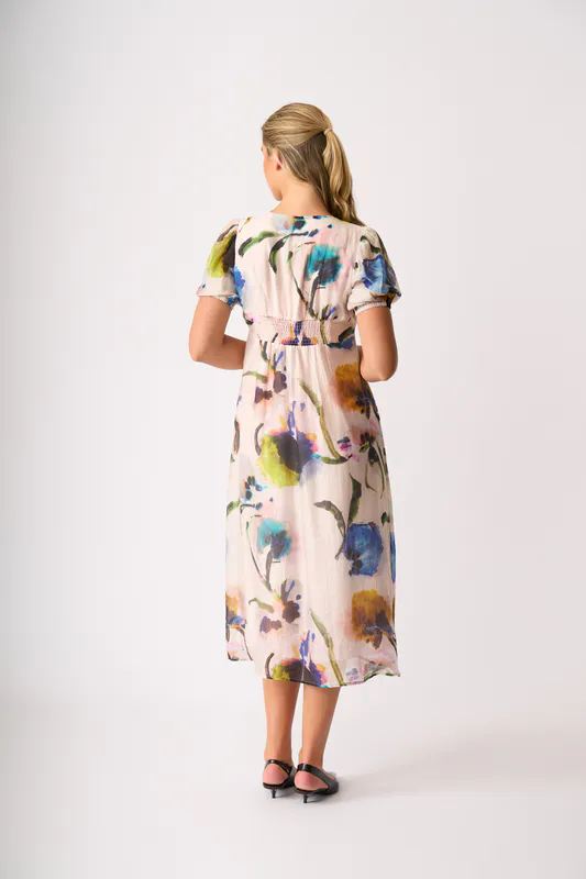 Model wearing Bohemia Empire Returns Dress By Foil Available at Beetees Nelson