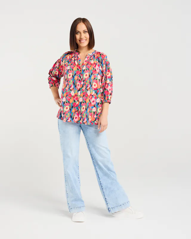 Model wearing Canvas Bloom Evie Shirt By Seduce Available at Beetees Nelson
