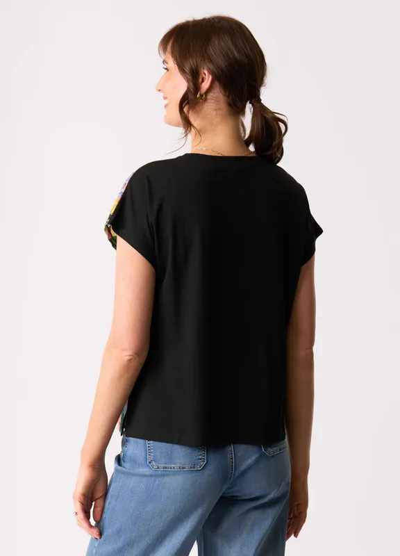 Model wearing Blossoms Contrast Front Drop Shoulder Top By Memo Available at Beetees Nelson