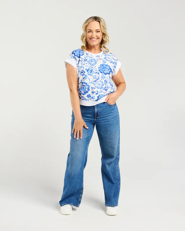 Model wearing Blue Blossom Aria Top By Zafina Available at Beetees Nelson