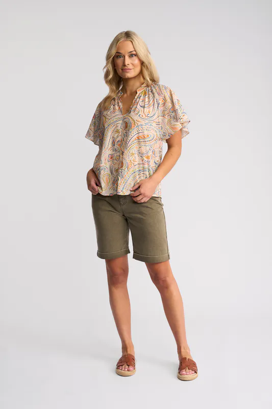Model wearing Auroa Nyla Top By Vassalli Available at Beetees Nelson