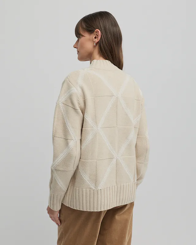 Model wearing Almond/Ecru Indiana Knit By Yarra Trail Available at Beetees Nelson