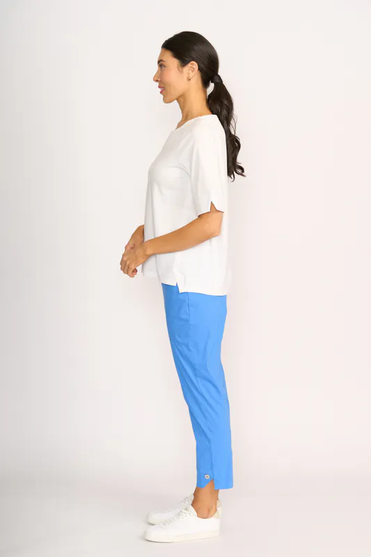 Model wearing White Tee - Wide Neck, Elbow Sleeve By Esplanade Available at Beetees Nelson
