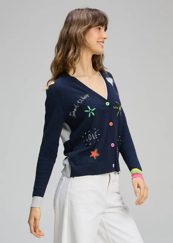 Model wearing DK Denim Good Energy Cardi By Zaket & Plover Available at Beetees Nelson