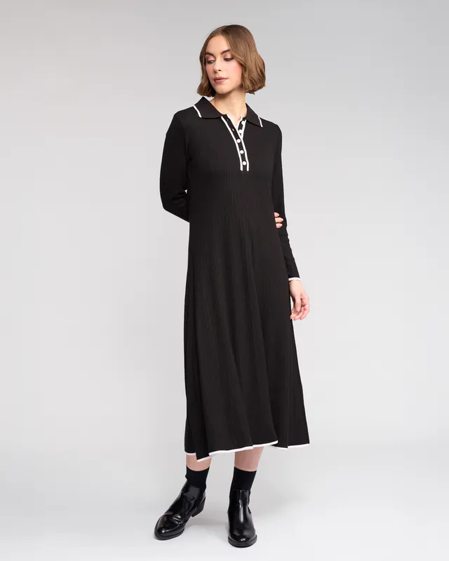 Model wearing Black Ritual Knit Dress By Knewe Available at Beetees Nelson