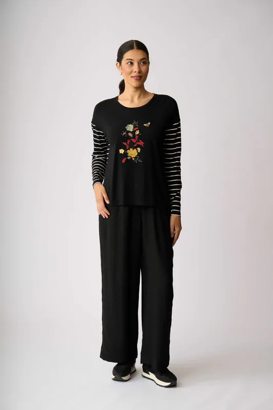 Model wearing Floral Bee Drop Shoulder Top By Foil Available at Beetees Nelson