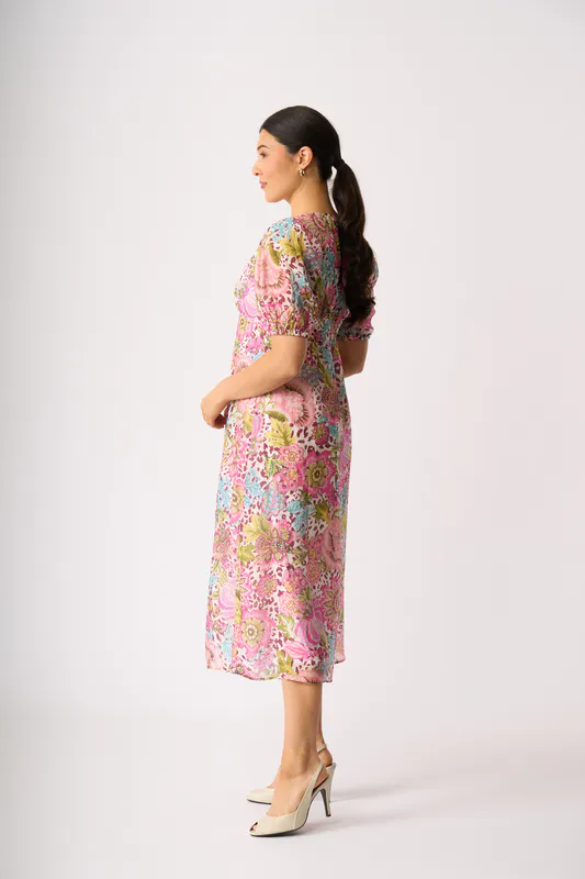 Model wearing Expression Empire Returns Dress By Foil Available at Beetees Nelson