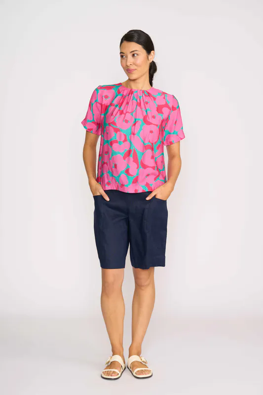 Model wearing Copper Spot Pleat Neck Top By Foil Available at Beetees Nelson