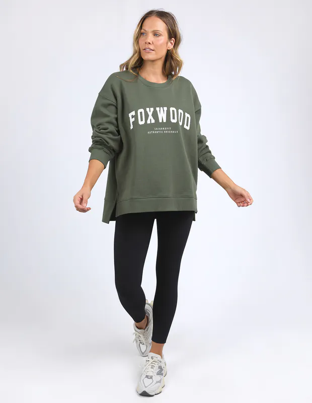 Model wearing Khaki Interval Crew By Foxwood Available at Beetees Nelson