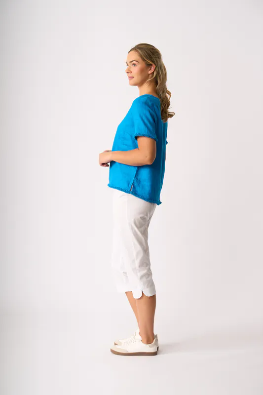 Model wearing Ocean Benefits Galore Top By Foil Available at Beetees Nelson