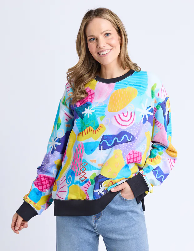 Model wearing Multi Party Pants Crew By Elm Available at Beetees Nelson