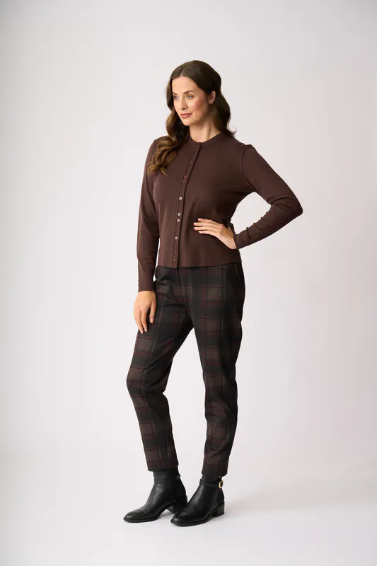 Model wearing Ristretto Ewe Two Cardigan By Foil Available at Beetees Nelson