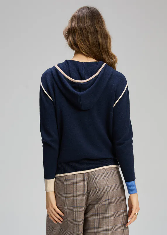 Model wearing DK Denim Threaded Hoodie By Zaket & Plover Available at Beetees Nelson