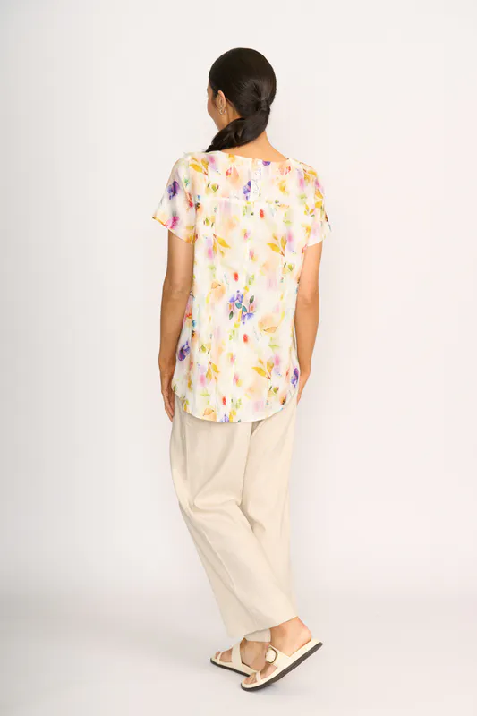 Model wearing Printed Leaf Top - Swing, Up Down Hem By Preen Available at Beetees Nelson
