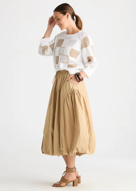 Model wearing White Patch Pointelle Top By Zaket & Plover Available at Beetees Nelson