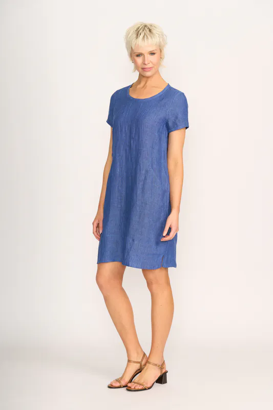 Model wearing Denim Dress - Panel Lines By Foil Available at Beetees Nelson