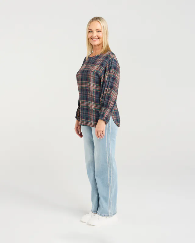 Model wearing Green/Tartin (Classic Plaid) Brynn Top By Seduce Available at Beetees Nelson