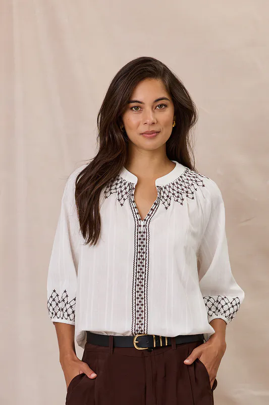 Model wearing Soft White Holland Top By Design Nation Available at Beetees Nelson