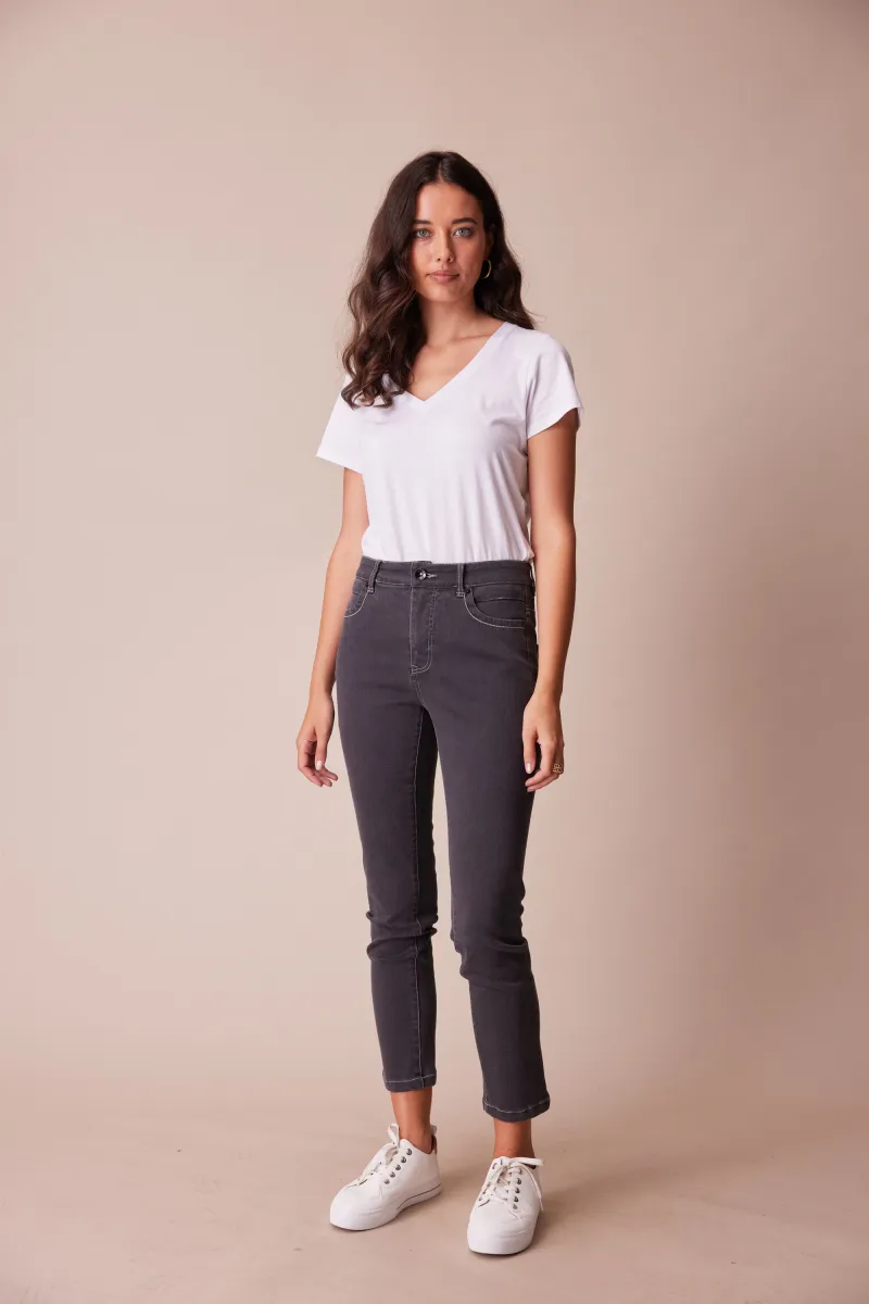 Model Wearing Vienna Jean By Lania in Charcoal Colour available at Beetees Nelson