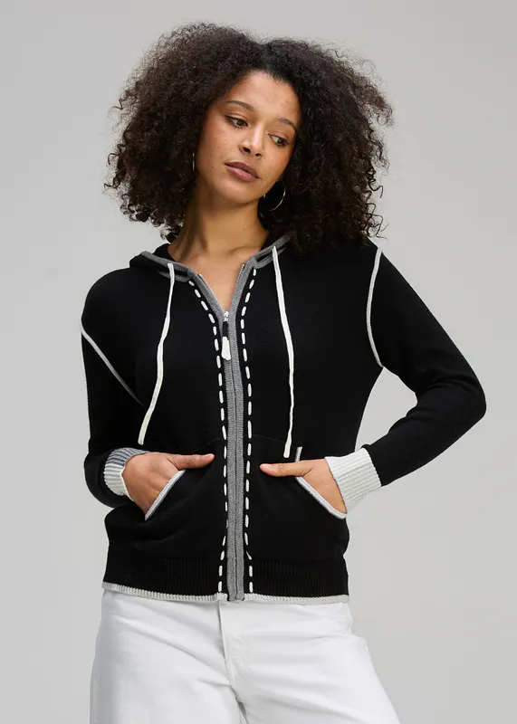 Model wearing Black Threaded Hoodie By Zaket & Plover Available at Beetees Nelson