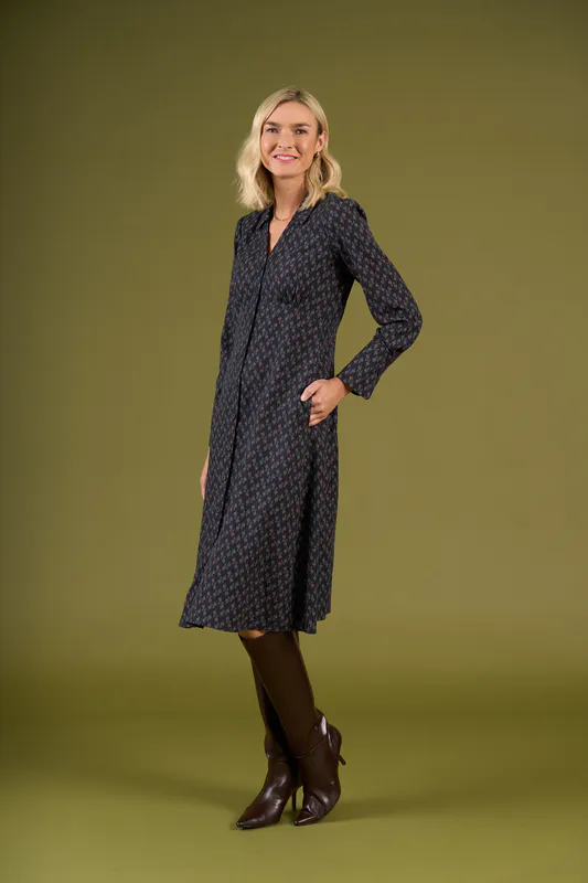 Model wearing Black/Khaki Britomart Dress By Charlie Jane Available at Beetees Nelson