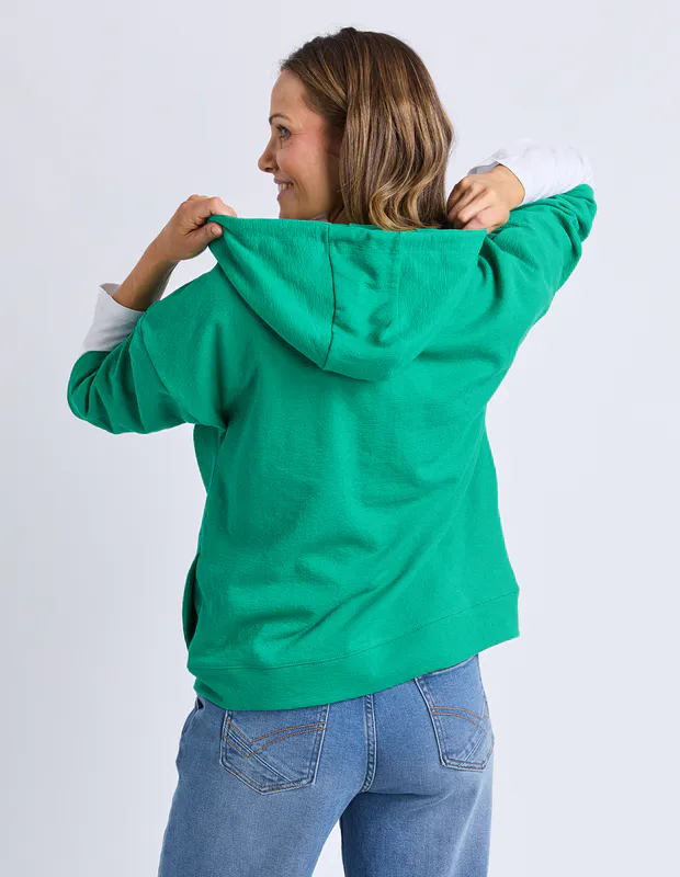 Model wearing Turquoise Beachy Zip Hoodie By Elm Available at Beetees Nelson