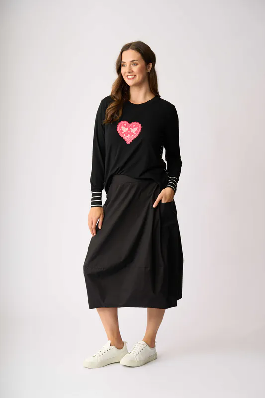 Model wearing Ace of the Heart Stripe Cuff Top By Foil Available at Beetees Nelson