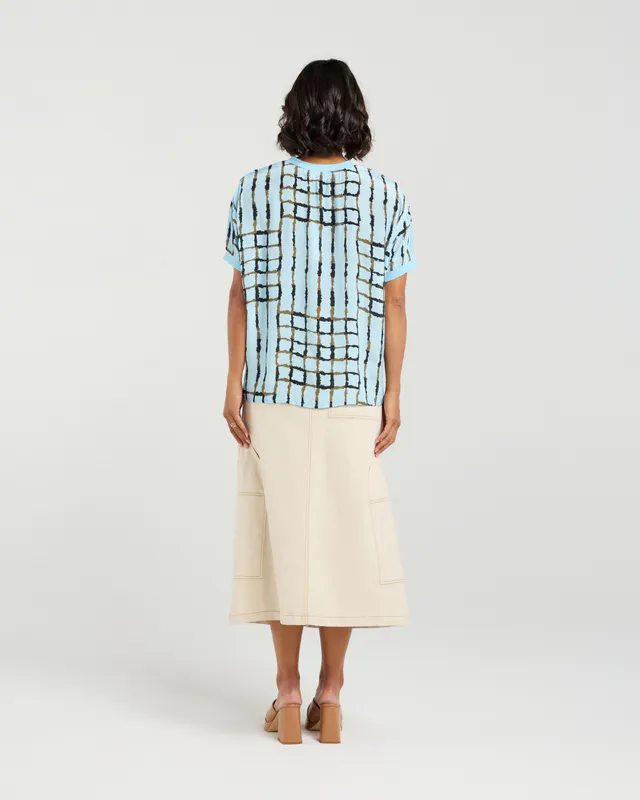 Model wearing Skyline Plaid Brea Top By Et Alia Available at Beetees Nelson
