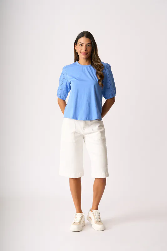 Model wearing White Shorts - Denim Utility By Memo Available at Beetees Nelson