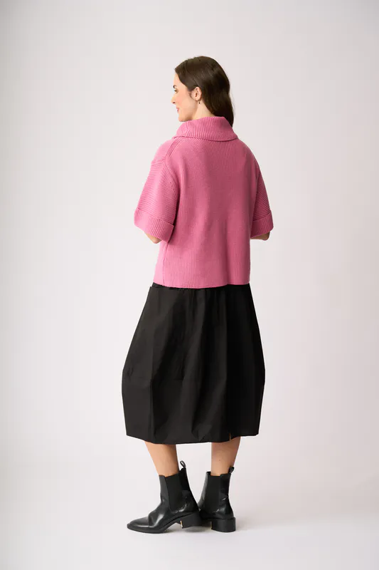 Model wearing Pink Cowl Neck Rib Jumper By Foil Available at Beetees Nelson