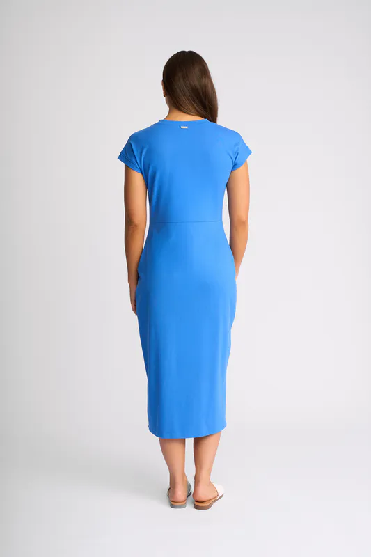 Model wearing Blue Parker Dress By Knewe Available at Beetees Nelson