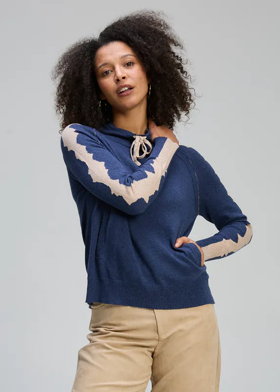 Model wearing Denim Graphic Neck Cord By Zaket & Plover Available at Beetees Nelson