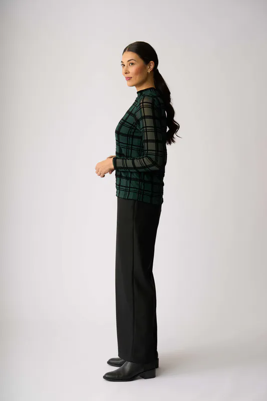 Model wearing Green Check Top - Long Sleeve Polo Neck By Foil Available at Beetees Nelson