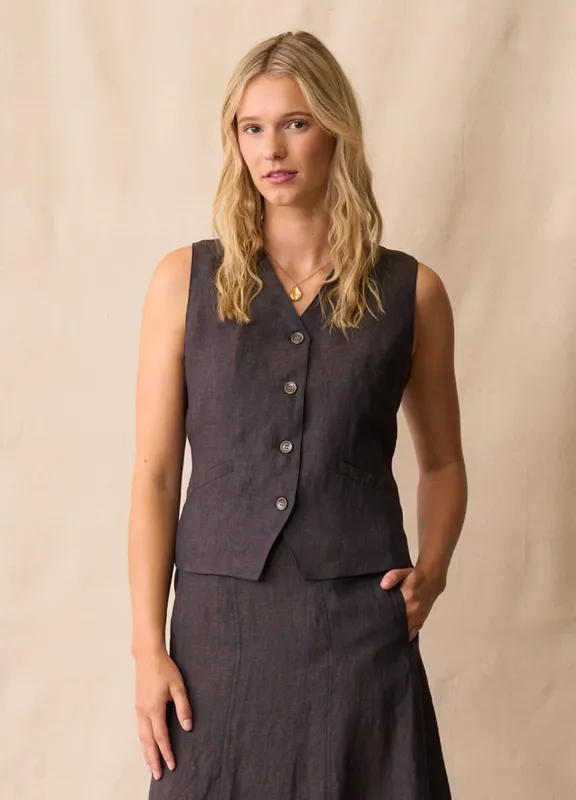 Model wearing Hazel Happer Vest By Neris Available at Beetees Nelson