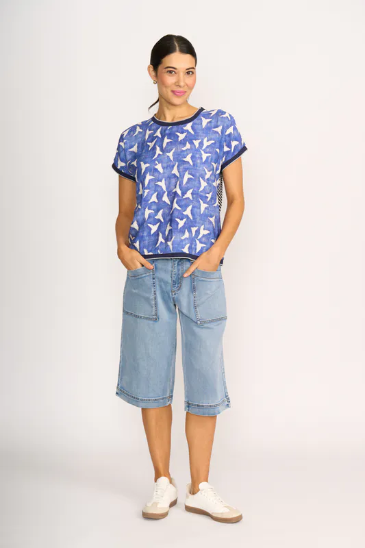 Model wearing Blue Wash Shorts - Denim, Utility By Memo Available at Beetees Nelson