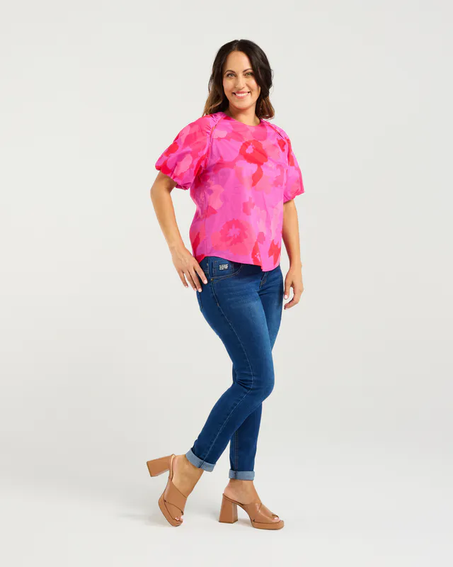 Model wearing Fuchsia Burst Andy Top By Zafina Available at Beetees Nelson