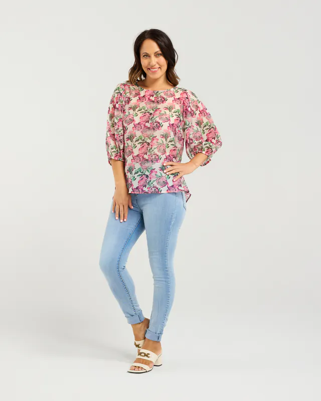 Model wearing Rose Garden Ariel Top By Seduce Available at Beetees Nelson