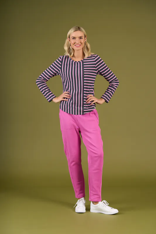 Model wearing Super Pink Mix Westport Tee By Charlie Jane Available at Beetees Nelson