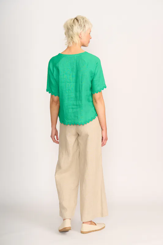Model wearing Green Ric Rac Scoop Top By Preen Available at Beetees Nelson