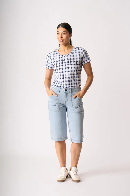 Model wearing Denim Shorts - Denim Utility By Memo Available at Beetees Nelson
